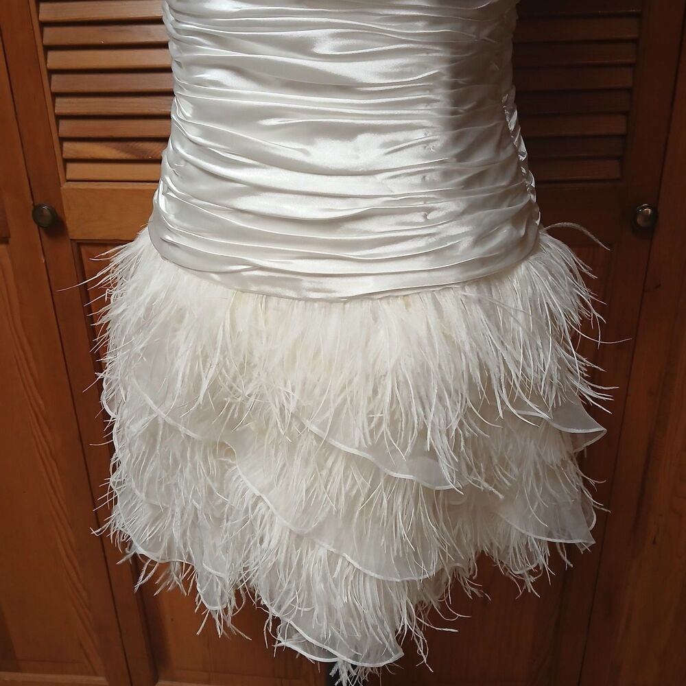 DB Studio White Feather Strapless Mini Dress Size 14 Ruched Satin Cocktail NWT - Picture 4 of 11